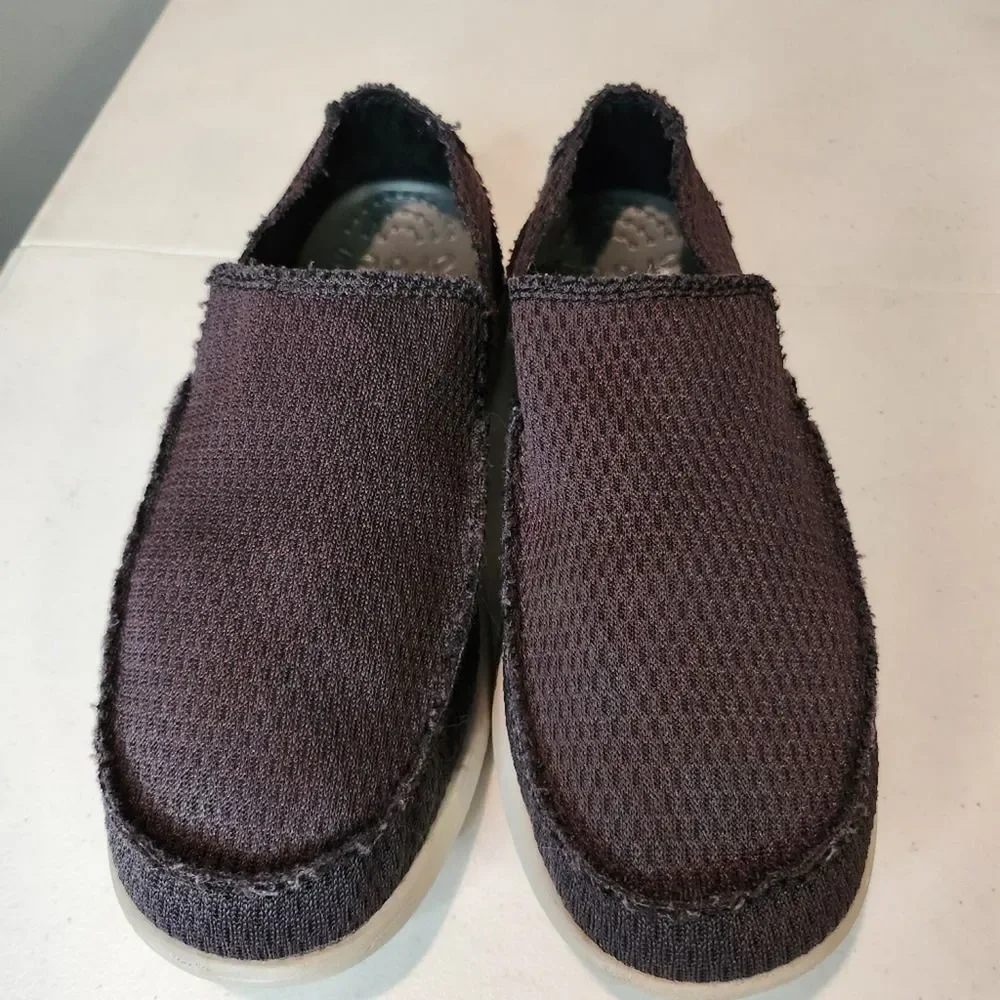 CROCS Santa Cruz Distressed Edge Black Canvas Slip-on Loafer Shoes Men's Size 7 - Picture 5 of 12